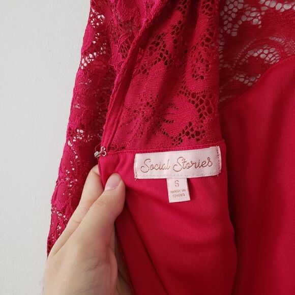 Social Stories Red Lace Dress S - Picture 5 of 7